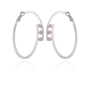 Silvertone Tri Crystal Stone Hoop Earring