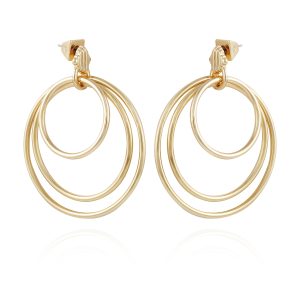 Goldtone Triple Layered Hoop Drop Earrings