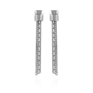 Silvertone Mixed Chain Linear Tassel Dangle Drop Earrings